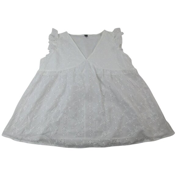 SheIn Tops - Shein Top Size‎ XXL White Broderie Ruffle Trim Sleeveless V Neck Pullover